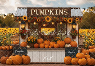 Kate Fall Pumpkin Stand Sunflowers Field Printed Backdrop Designed by Emetselch