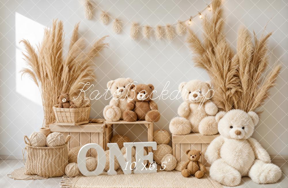 Kate Boho Teddy Bears Pampas Grass Wooden Backdrop Designed by Emetselch