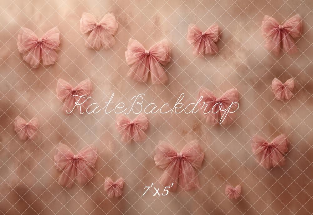 Kate Romantic Soft Pink Bow Tulle Beige Wall Printed Backdrop Printed Backdrop Designed by Angela Miller