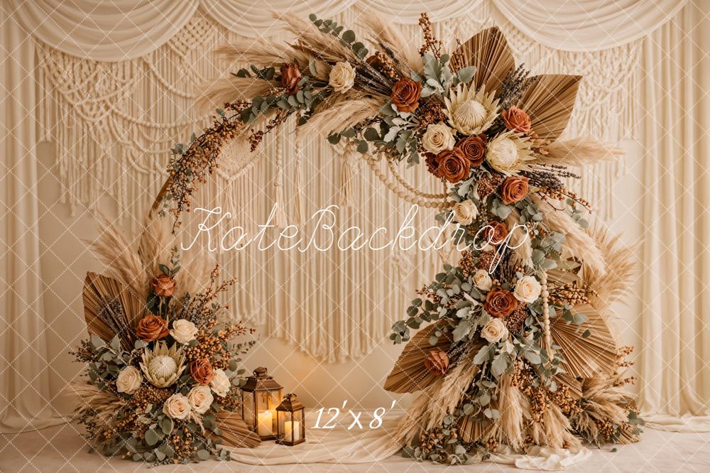 Kate Mother's Day Boho Flower Arch Macrame Lantern Beige Backdrop Designed by Emetselch