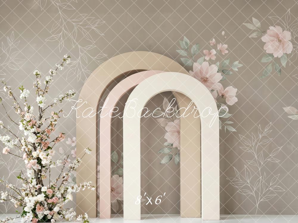 Kate Mother's Day Neutral Flower Arch With Blossoms Printed Backdrop Designed by Patty Roberts