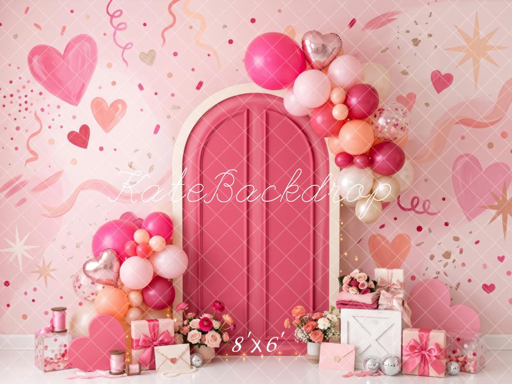 Kate Valentine's Day Pink Door Balloon Arch Heart Confetti Printed Backdrop Designed by Patty Roberts
