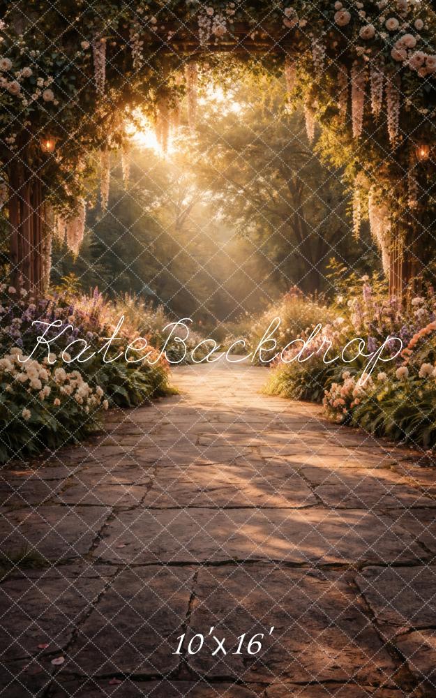 Kate Sweep Flower Arch Stone Pathway Sunlight Printed Printed Backdrop Designed by Vertigo Productions