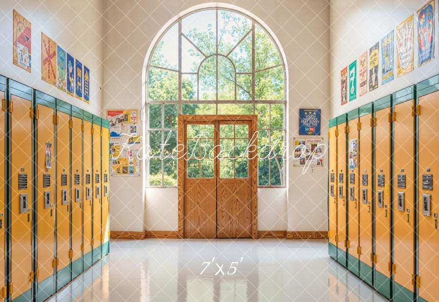 Kate Back to School Yellow Lockers Hallway Printed Backdrop Designed by Emetselch
