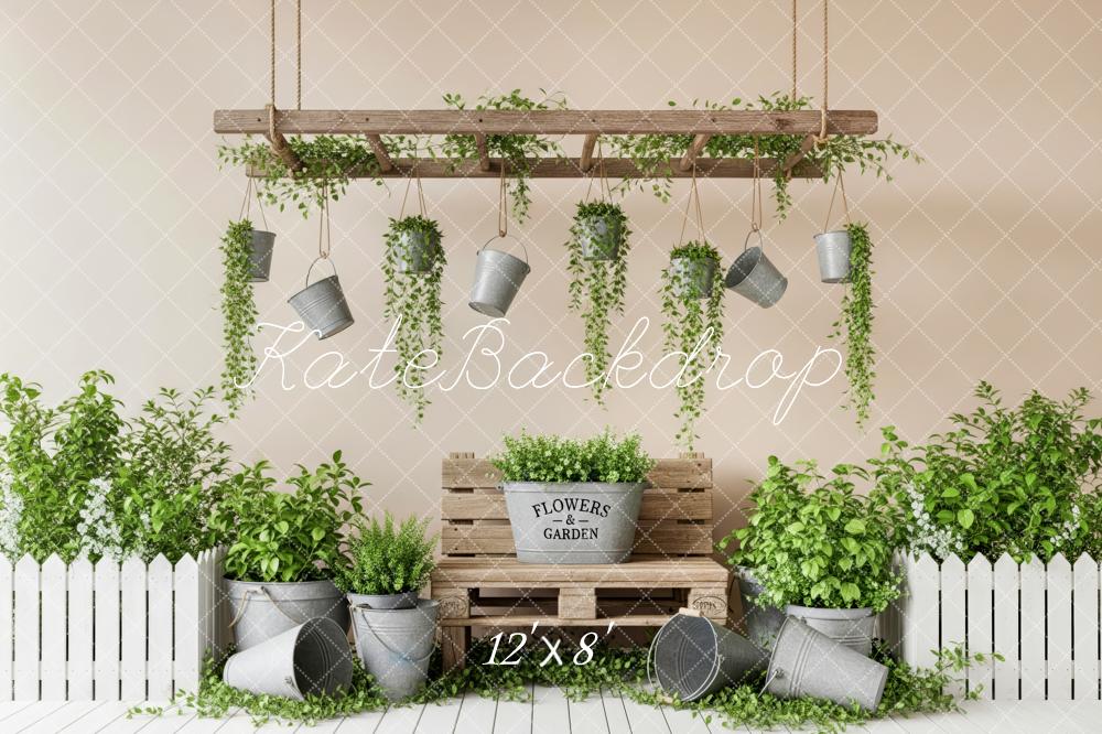 Kate Spring Mother's Day Garden Hanging Plants Wooden Ladder Buckets Backdrop Designed by Patty Roberts
