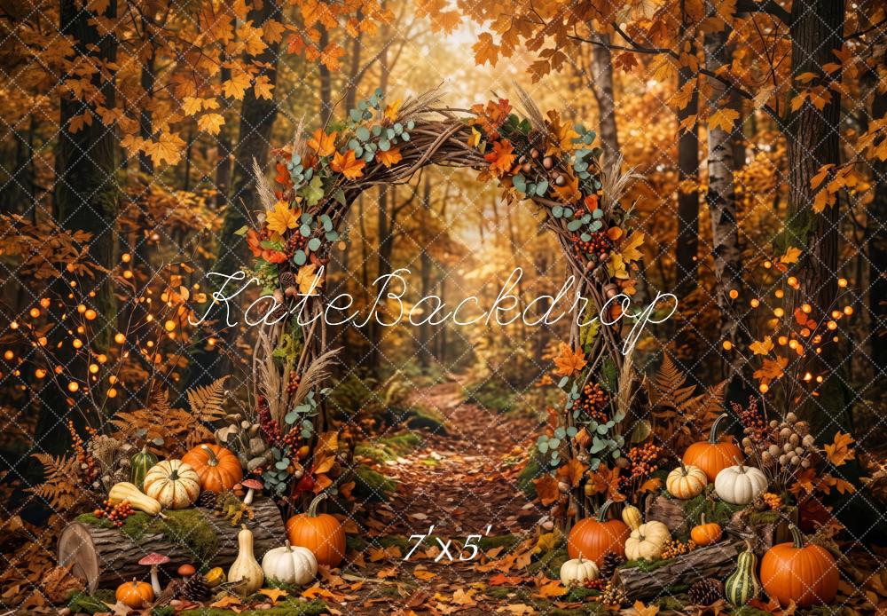 Kate Fall Forest Pumpkin Wreath Arch Maple Leaves Printed Backdrop Designed by Patty Roberts
