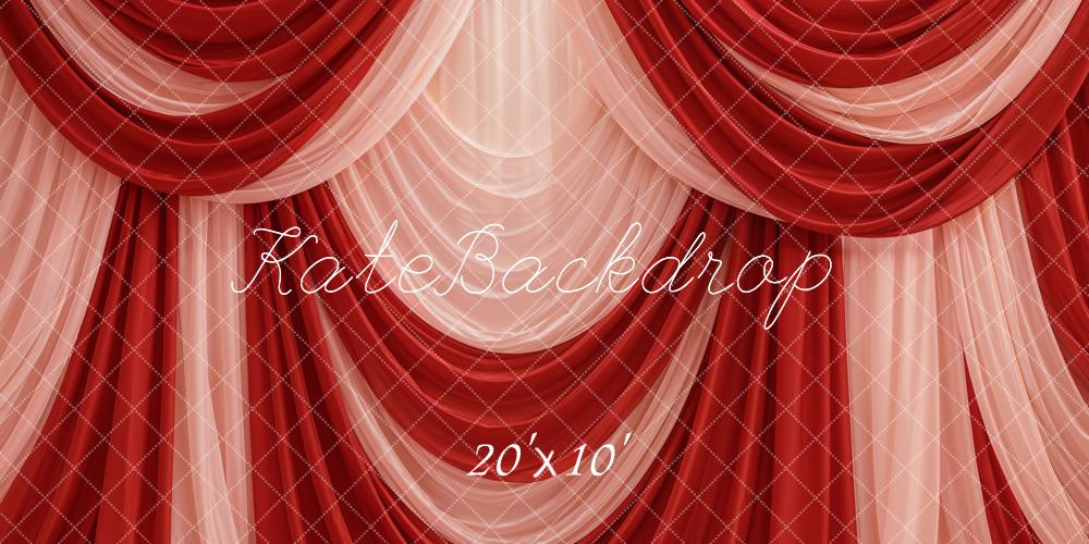 Kate Red Pink Argyle Draped Curtains Printed Backdrop Designed by Emetselch