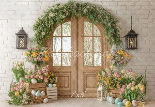Kate Easter Spring Flower Arch Door Eggs Greenery Printed Backdrop Designed by Emetselch