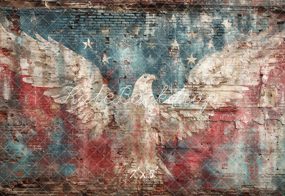 Kate July 4th Vintage Patriotic Eagle Graffiti Brick Wall Printed Backdrop Designed by Angela Miller