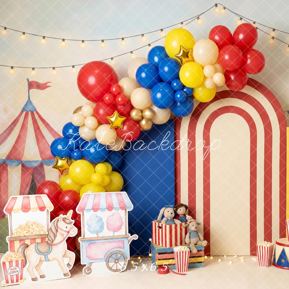 TEST Kate Circus Carnival Tents Balloons Popcorn Elephant Printed Backdrop Designed by Patty Roberts