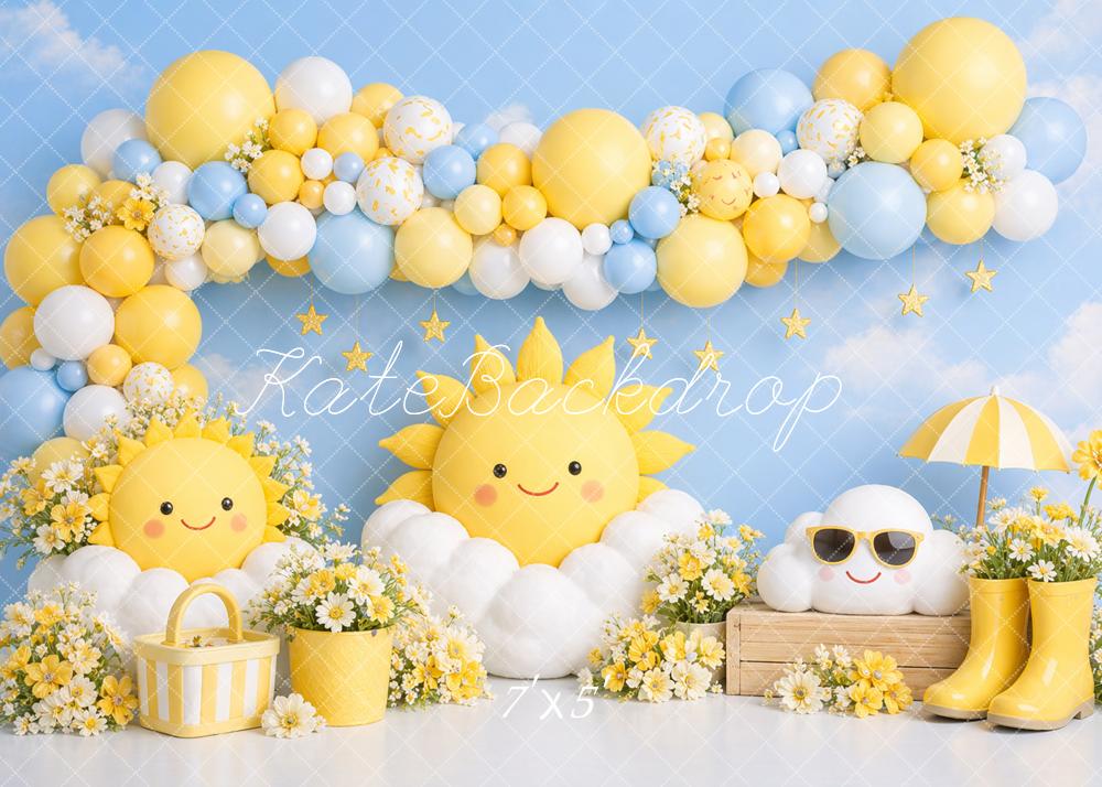 Kate Summer Sun Cloud Daisy Balloon Arch Printed Backdrop Designed by Caitlin Lynch