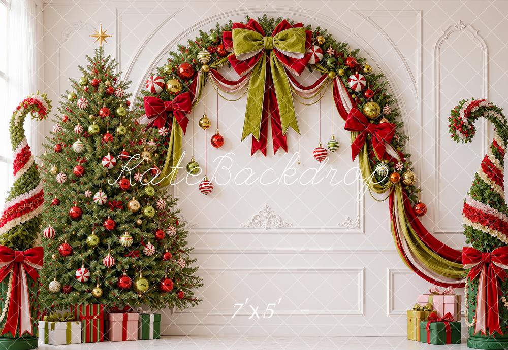 Kate Christmas Tree Elf Garland Arch Gifts Vintage Wall Printed Backdrop Designed by Shutter Swan Studios