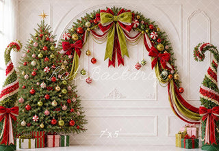 Kate Christmas Tree Elf Garland Arch Gifts Vintage Wall Printed Backdrop Designed by Shutter Swan Studios