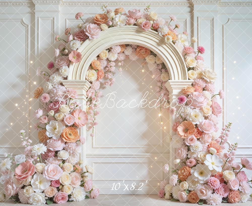 Kate Spring Flower Arch Pink White Roses Wall Backdrop Designed by Mini MakeBelieve