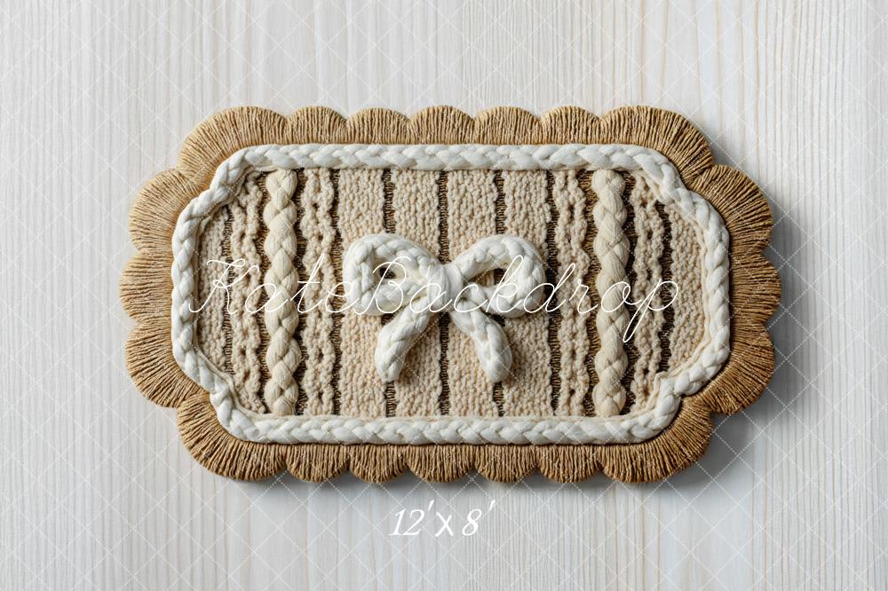 Kate Cream Knitted Rug With Rope Bow Floor Backdrop Designed by Mini MakeBelieve