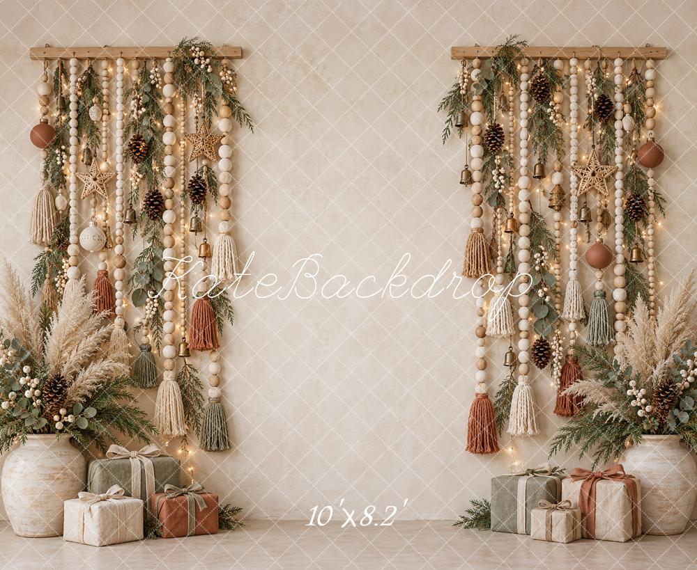Kate Christmas Boho Beads Tassels Greenery Gifts Printed Backdrop Printed Backdrop Designed by Vertigo Productions