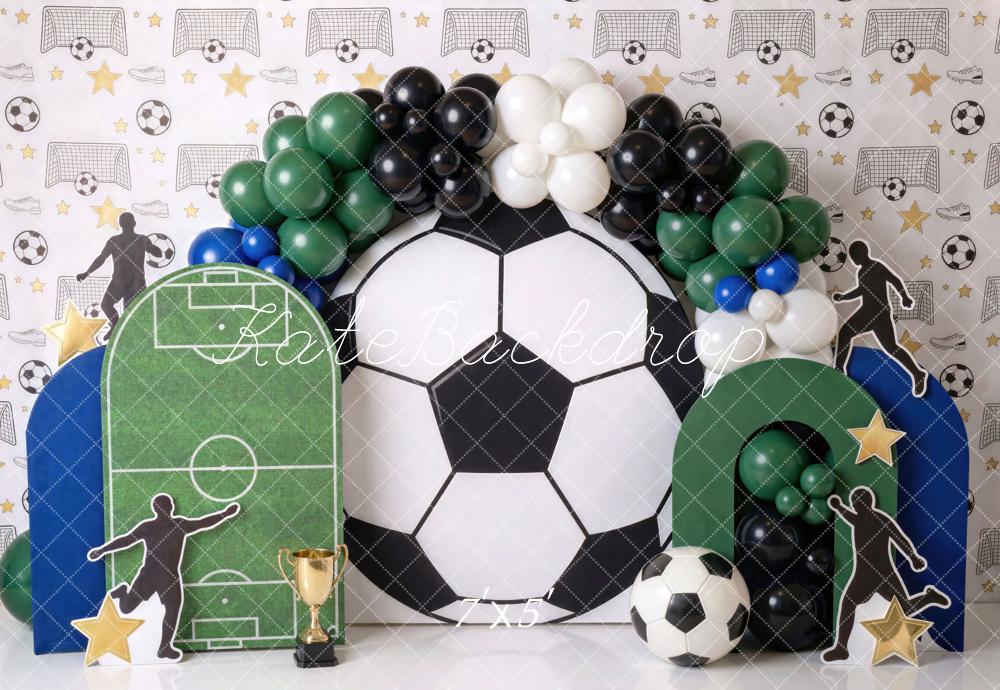 Kate Cake Smash Soccer Ball Soccer Field Balloon Arch Printed Backdrop Designed by Mini MakeBelieve
