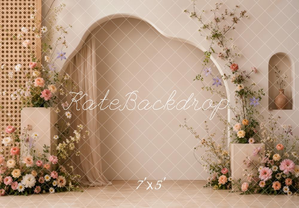 Kate Boho Floral Rattan Arch Woven Printed Backdrop Designed by Ashley Ward