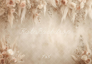 Kate Boho Beige Flower Arch Pampas Grass Roses Printed Backdrop Designed by Angela Miller
