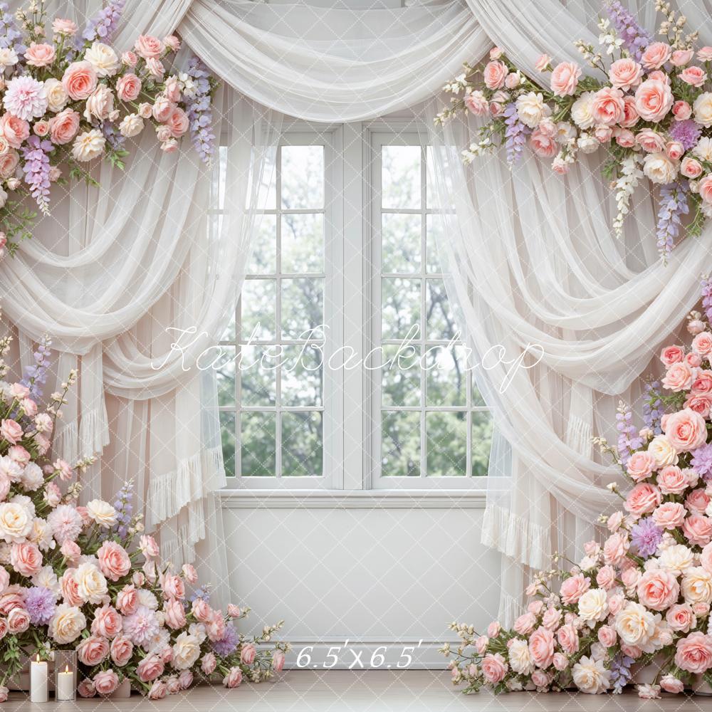 Kate Flower Arch Rose Drapes Window Printed Backdrop Designed by Mini MakeBelieve