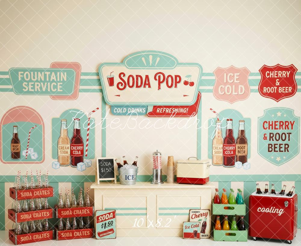 Kate Retro Soda Shop Crates Bottles Cherry Root Beer Printed Backdrop Designed by Patty Roberts