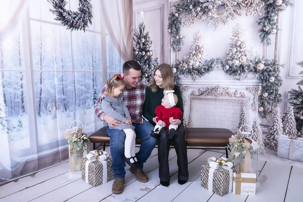 Kate Christmas White Window Wreath Backdrop Designed by Emetselch