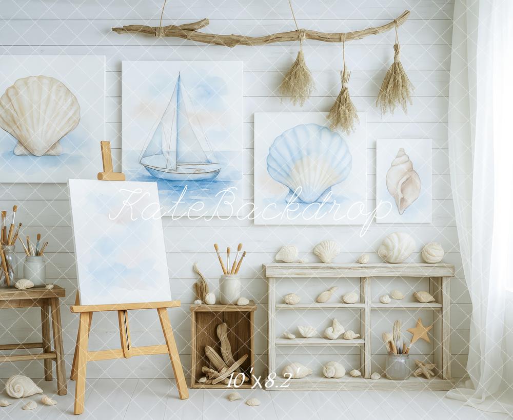 Kate Nautical Seashell Art Studio Backdrop Designed by Patty Roberts