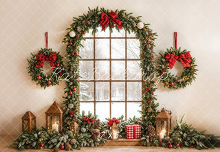 Kate Christmas Wreath Arched Window Printed Backdrop Designed by Emetselch