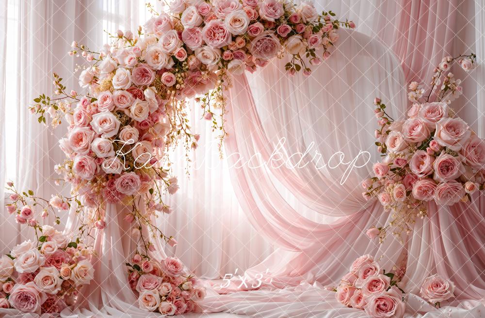 SALE Kate Mother's Day Flower Arch Pink Roses Draped Curtains Backdrop Designed by Emetselch