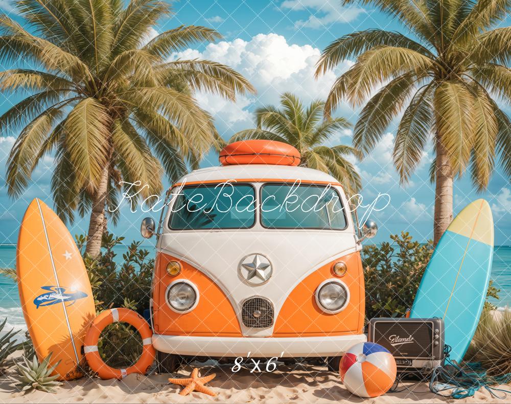 Retro Beach Van Tropical Surf Backdrop