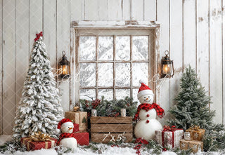 Kerstboom Sneeuwman Raam Hout Foto Achtergrond Designed by Emetselch