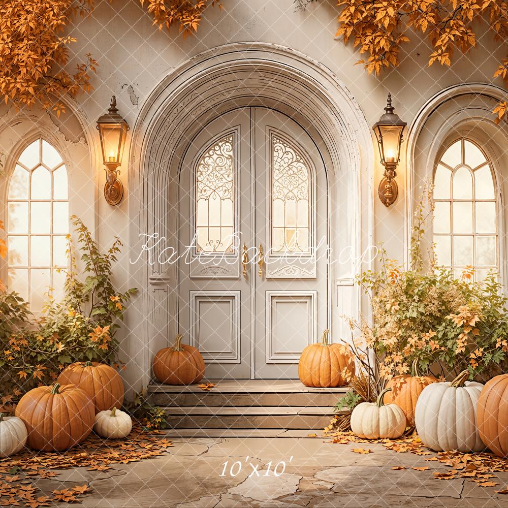 Kate Fall Pumpkins Front Door Arch Leaves Backdrop Designed by Emetselch