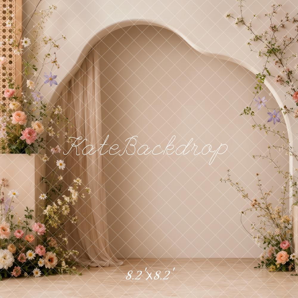 Kate Boho Floral Rattan Arch Woven Printed Backdrop Designed by Ashley Ward