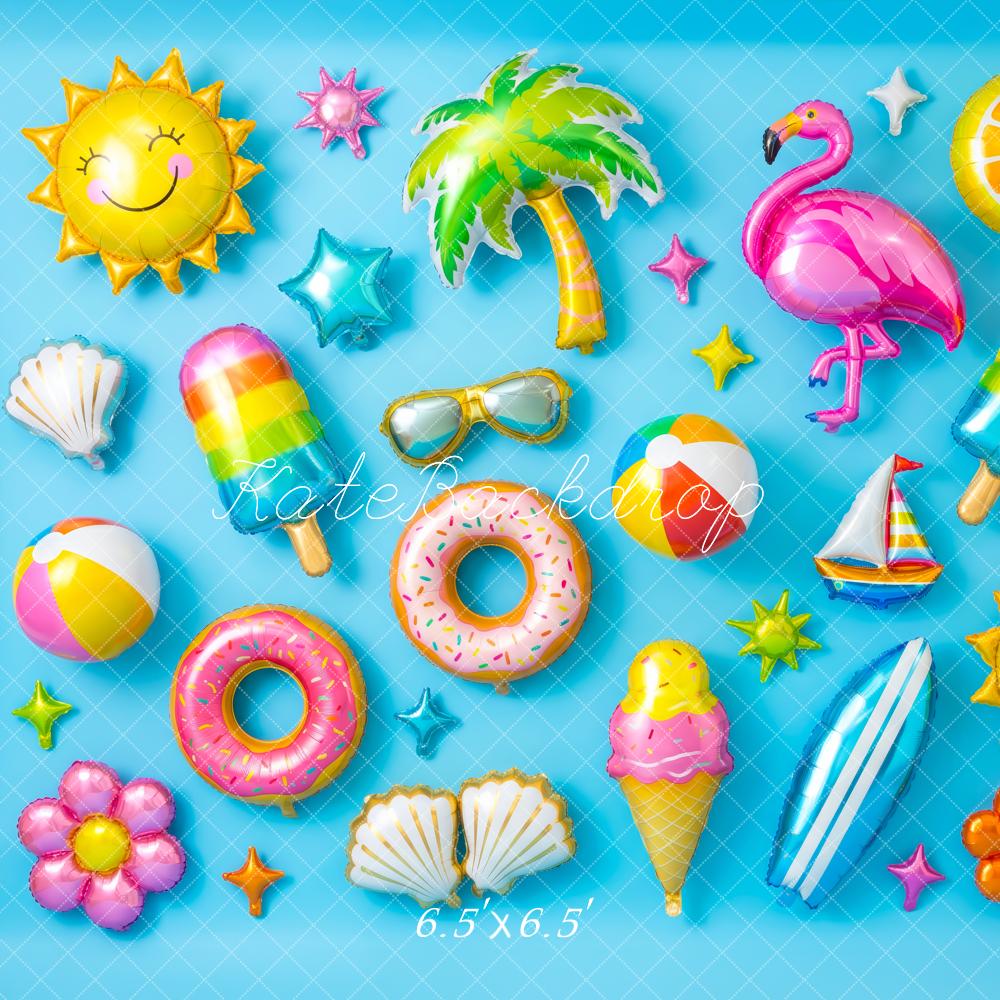 Kate Summer Balloons Pool Float Flamingo Palm Tree Ice Cream Donut Popsicle Printed Backdrop Designed by Patty Roberts