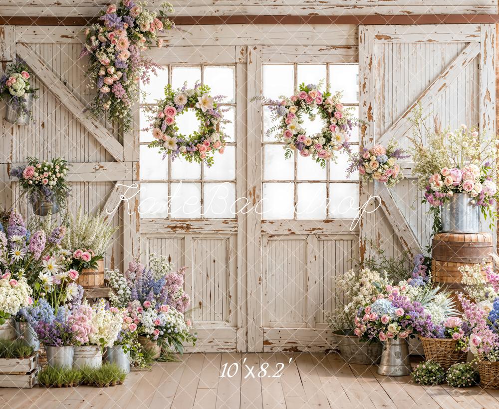 Kate Spring Rustic Barn Doors Pastel Floral Arrangements Backdrop Designed by Emetselch