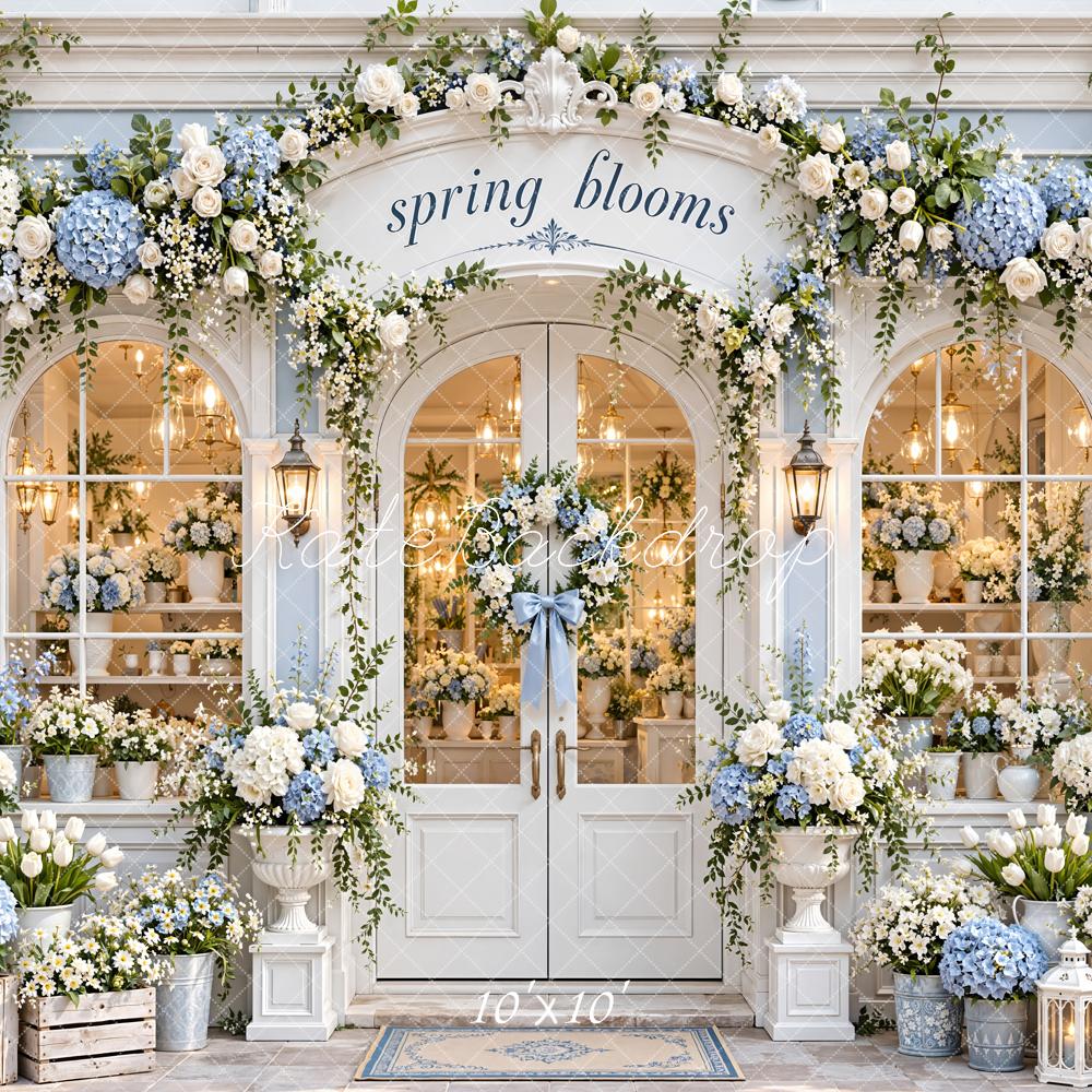 Kate Spring Flower Shop Blue White Hydrangeas Printed Backdrop Designed by Emetselch