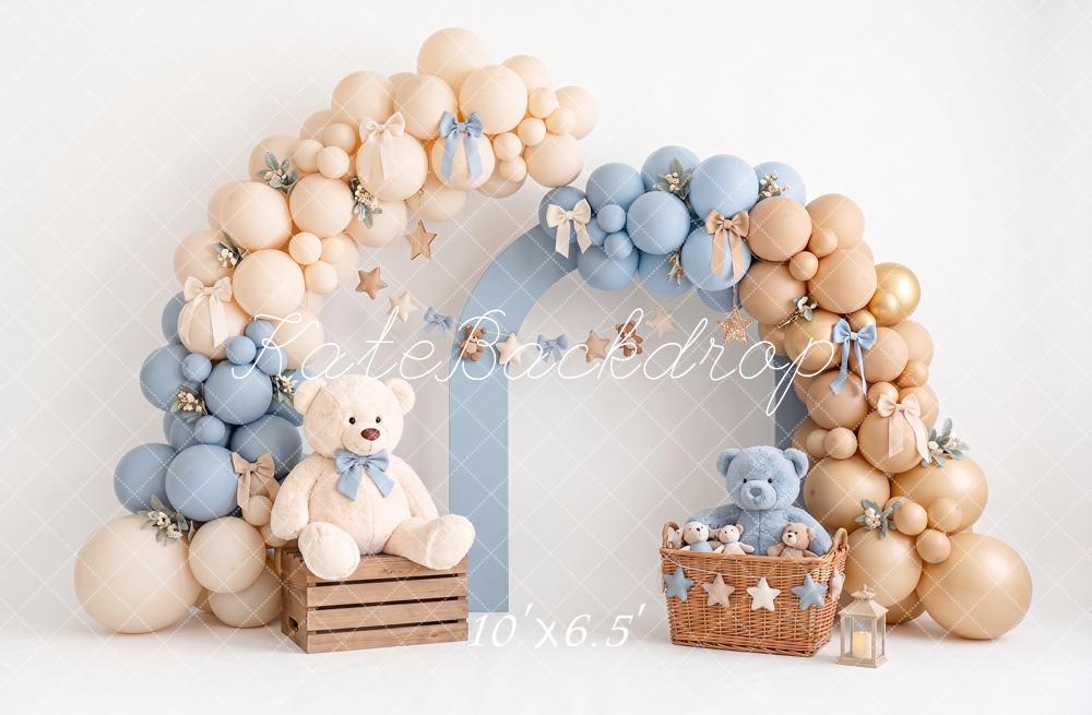 Kate Cake Smash Teddy Bear Balloon Arch Bow Printed Backdrop Designed by Angela Miller