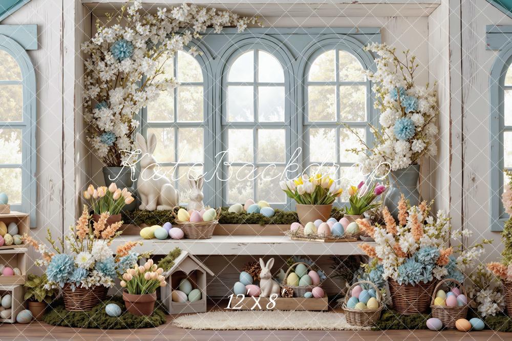 Kate Easter Bunny Floral Egg Window Printed Backdrop Designed by Mini MakeBelieve