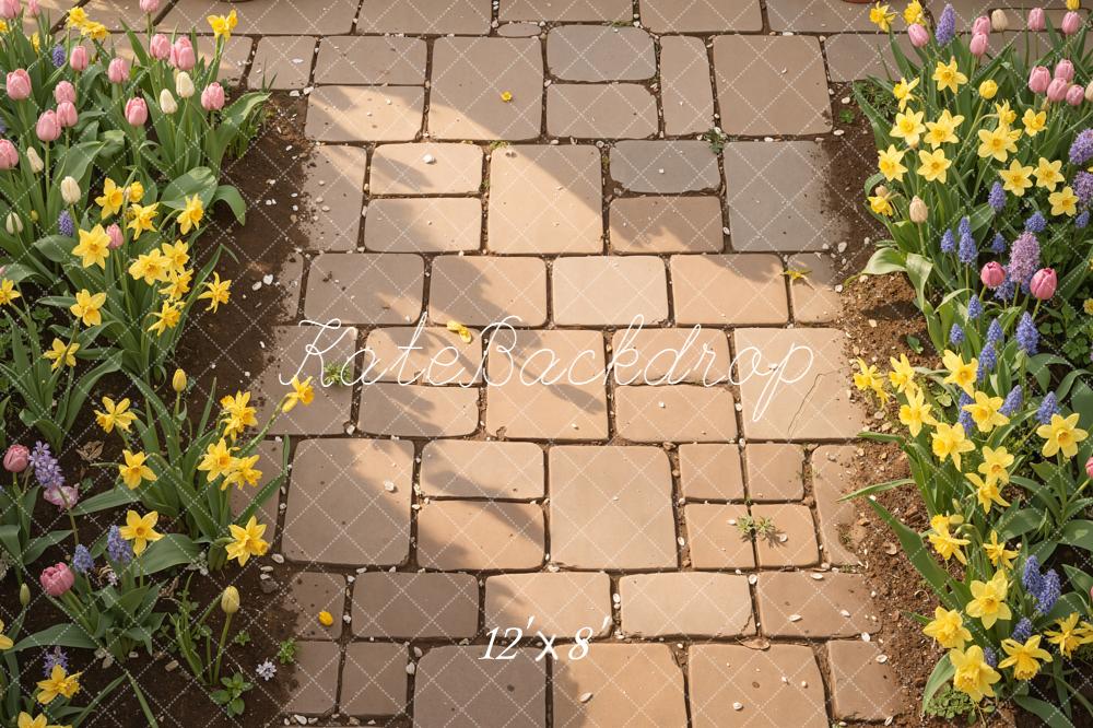 Kate Spring Cobblestone Path Garden Flowers Floor Backdrop Designed by Kate Image