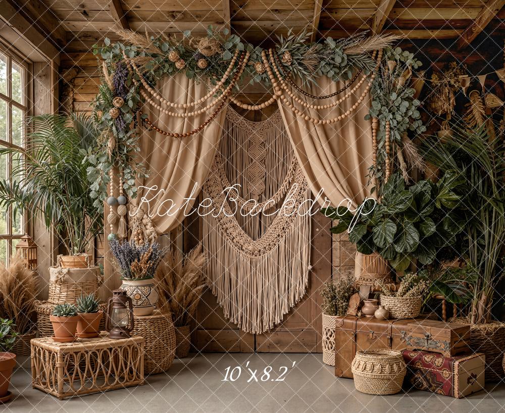 Kate Boho Macrame Flower Arch Greenery Rustic Decor Printed Backdrop Designed by Emetselch