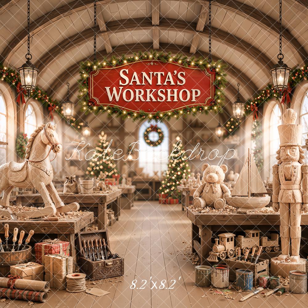 Kate Christmas Santa Workshop Wooden Toys Nutcracker Printed Backdrop Designed by Emetselch