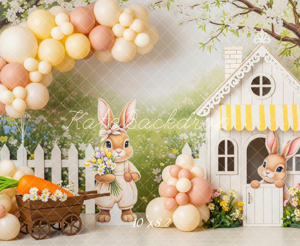 Kate Easter Bunny Balloon Arch Flower Cart House Printed Backdrop Designed by Patty Roberts