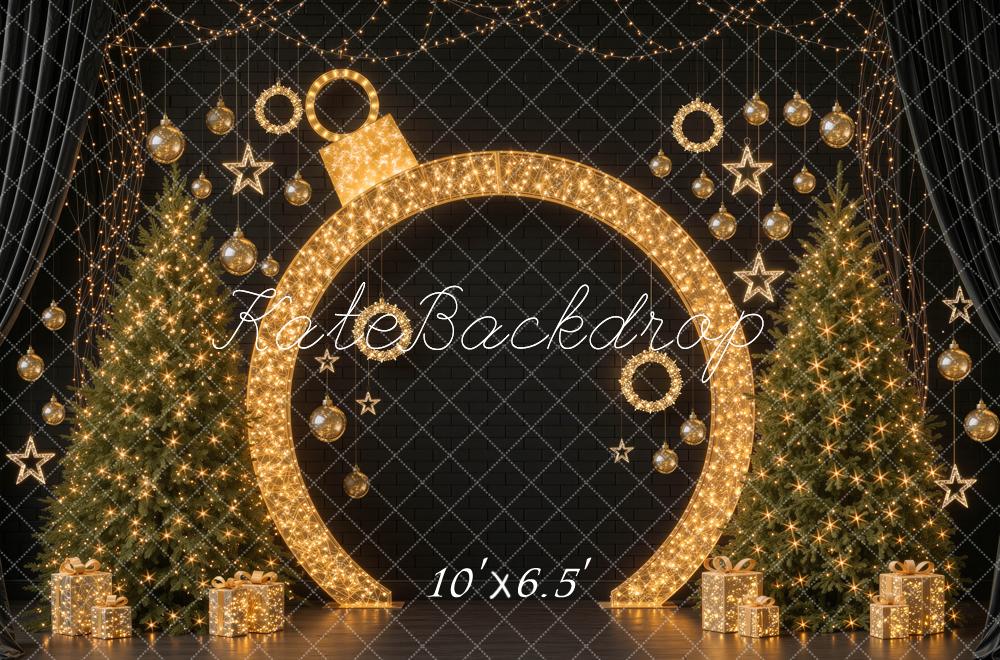 Kate Christmas Illuminated Ornament Black Wall Trees Stars Printed Backdrop Designed by Mini MakeBelieve