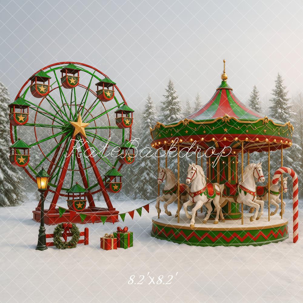 Christmas Carousel Ferris Wheel Winter Foto Achtergrond Designed by Ashley Paul
