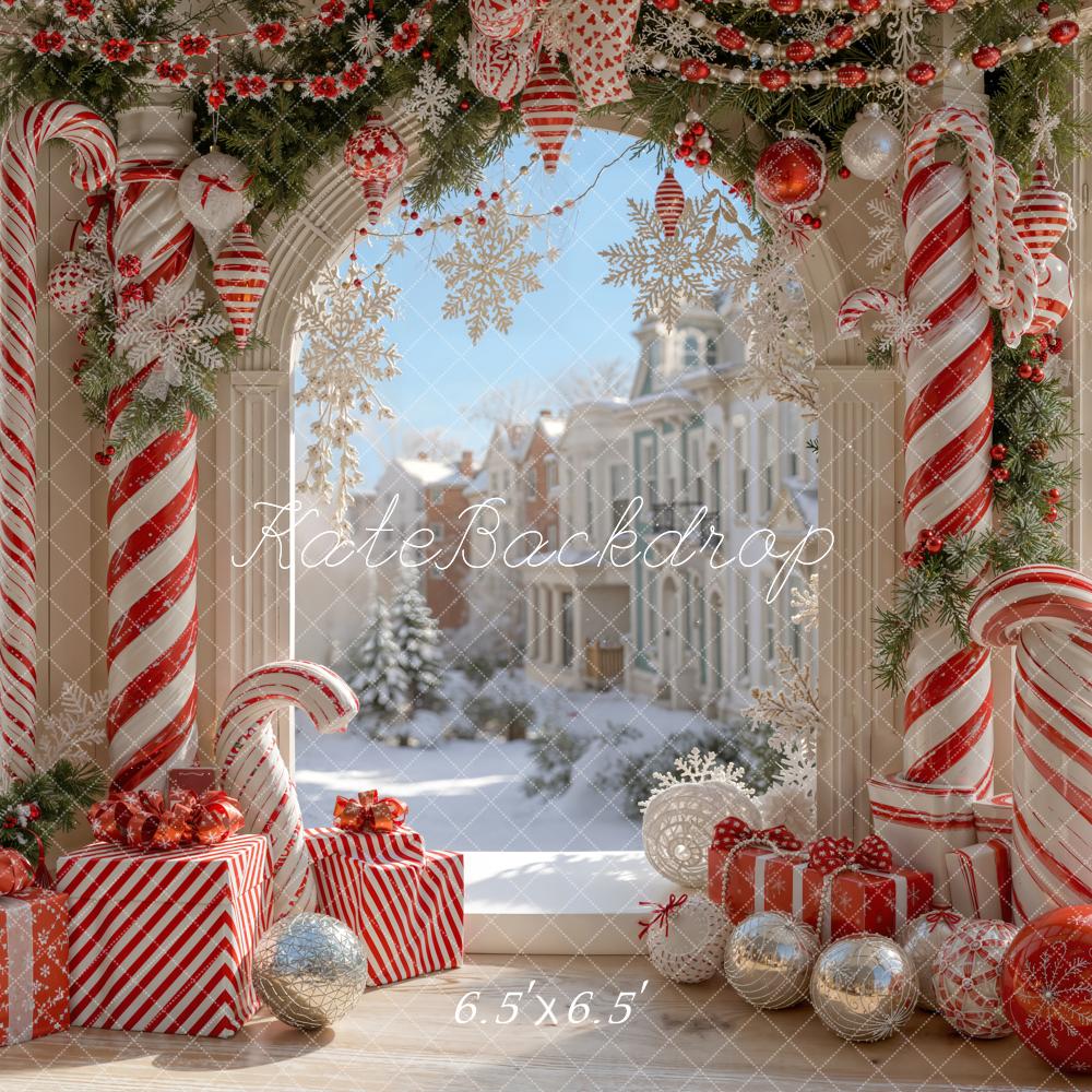 Kerst Snoepstok Boogvenster Foto Achtergrond Designed by Emetselch