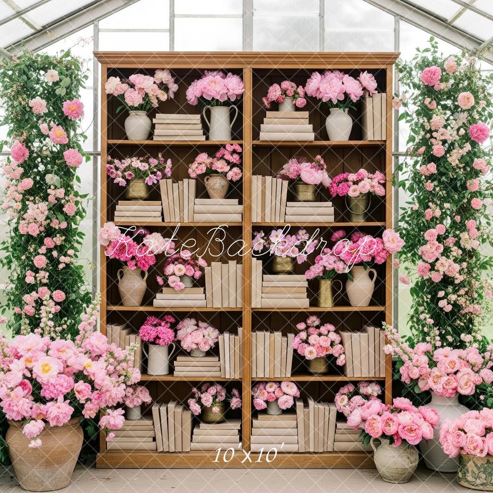 Kate Spring Bookcase Pink Flower Arch Backdrop Designed by Patty Roberts