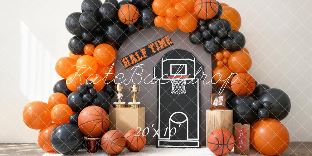 Kate Cake Smash Basketball Hoop Half Time Orange Black Balloons Backdrop Designed by Emetselch