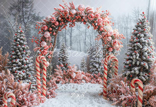 Winterbos Kerstboom Prachtige Rode Decoratie Boog Foto Achtergrond Ontworpen door Emetselch