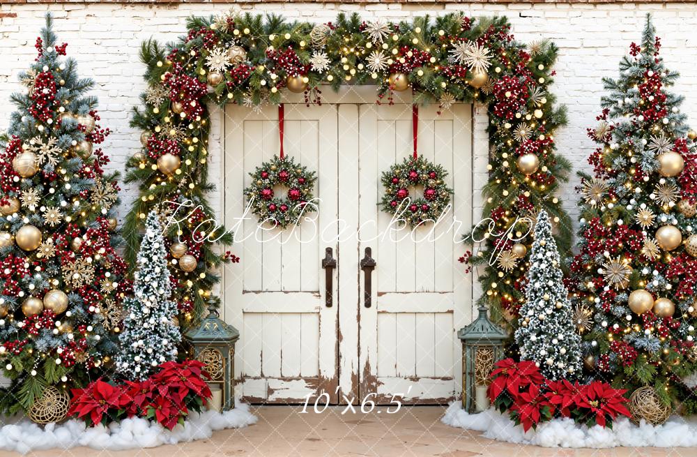 Guirnalda de Puerta de Granero Navideña Gold Snowflake Backdrop Designed by Emetselch