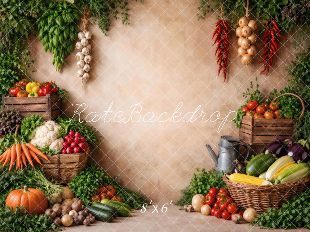 Kate Fall Harvest Vegetables Baskets Crates Printed Backdrop Designed by Vertigo Productions